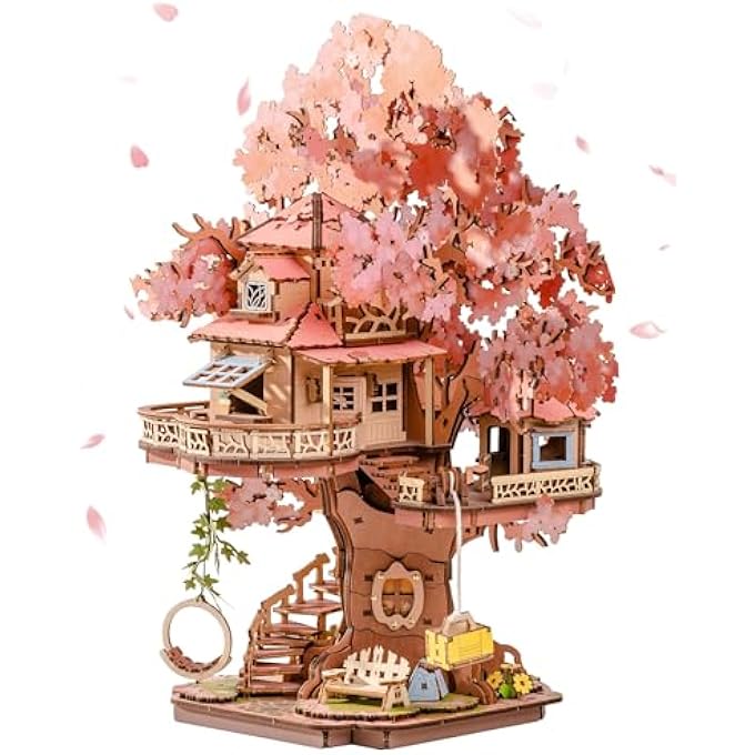 DIY MINIATURE HOUSE KIT SAKURA TREE HOUSE 12" 3D WOODEN PUZZLE FOR ADULTS - JAPANESE CHERRY BLOSSOM MODEL BUILDING CRAFT, BONSAI DECOR, RELAXING HOBBY, UNIQUE GIFT - Image 1